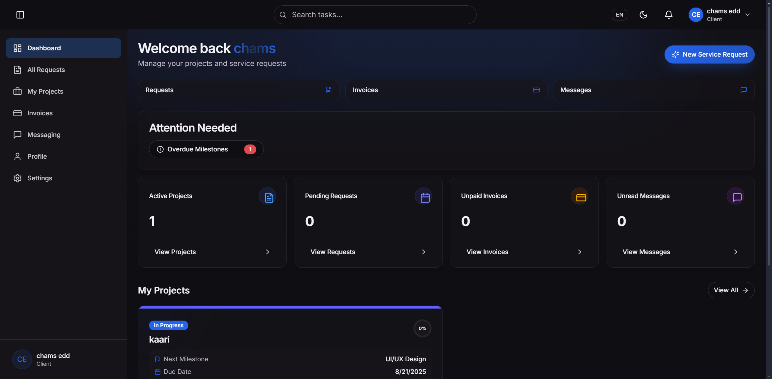 Project Manager dashboard (desktop)