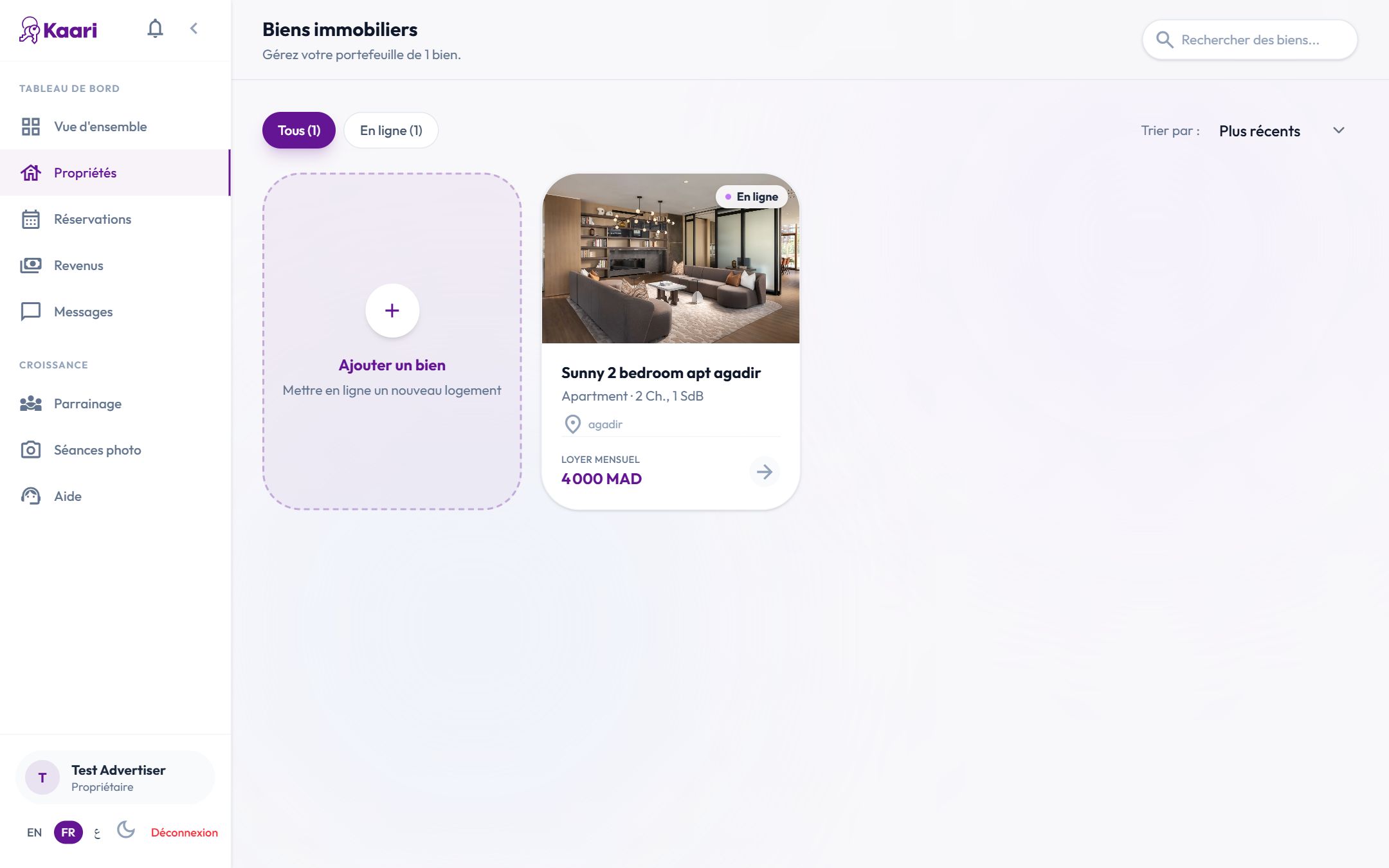 Kaari — Host console — property management
