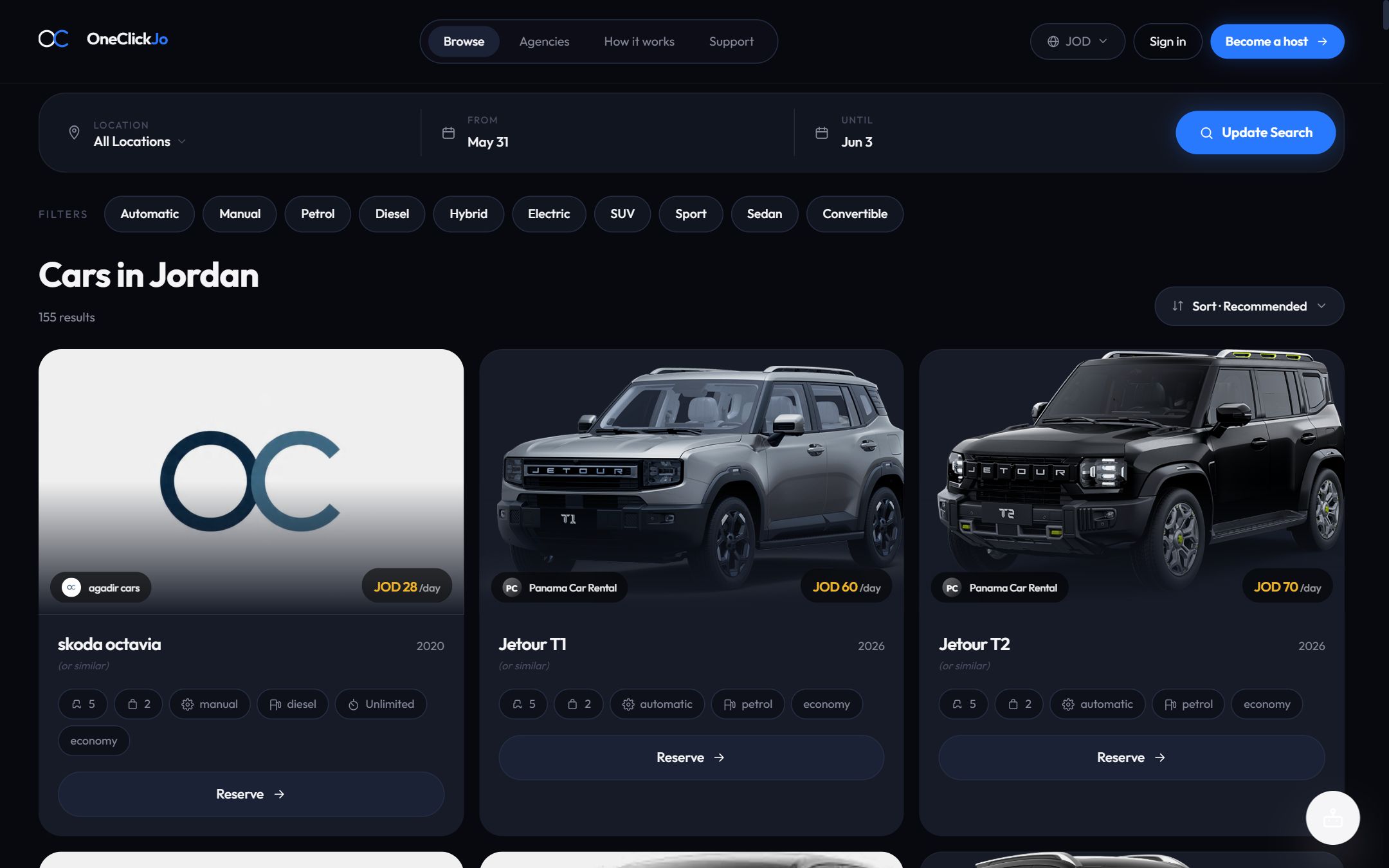 OneClickJo — Search & filter the fleet