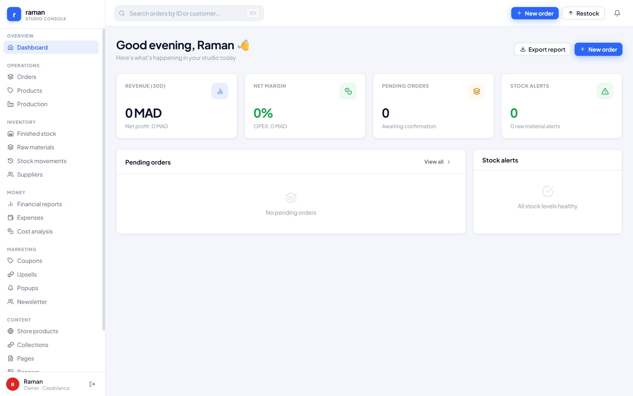 Raman — Admin control center (admin.raman.ma)