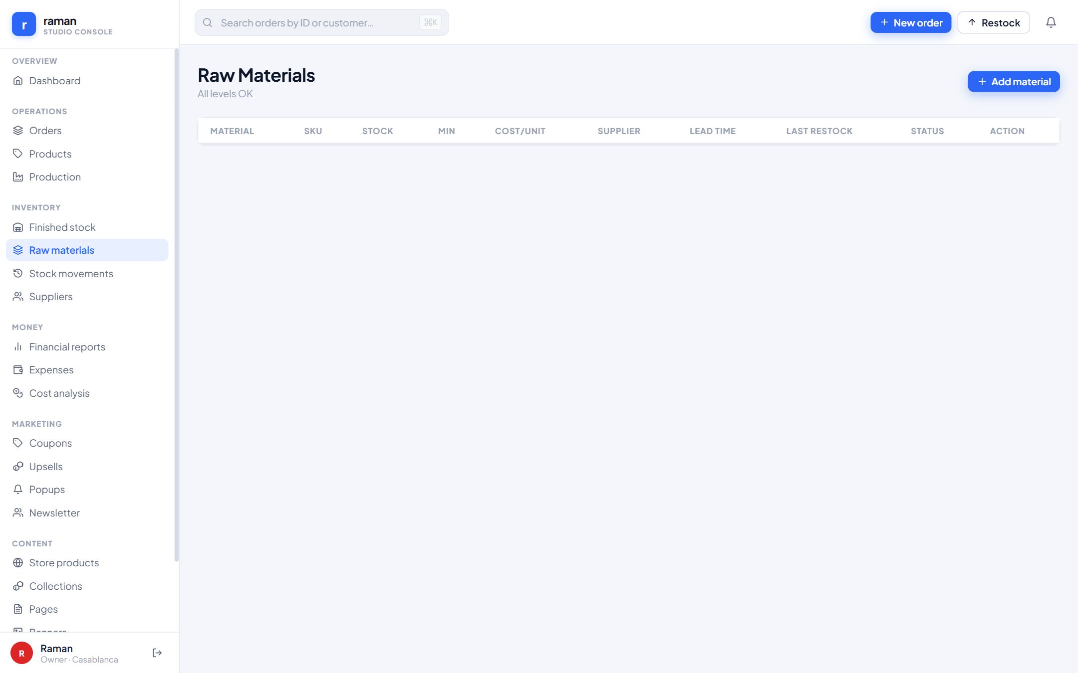 Raman — Raw-material inventory