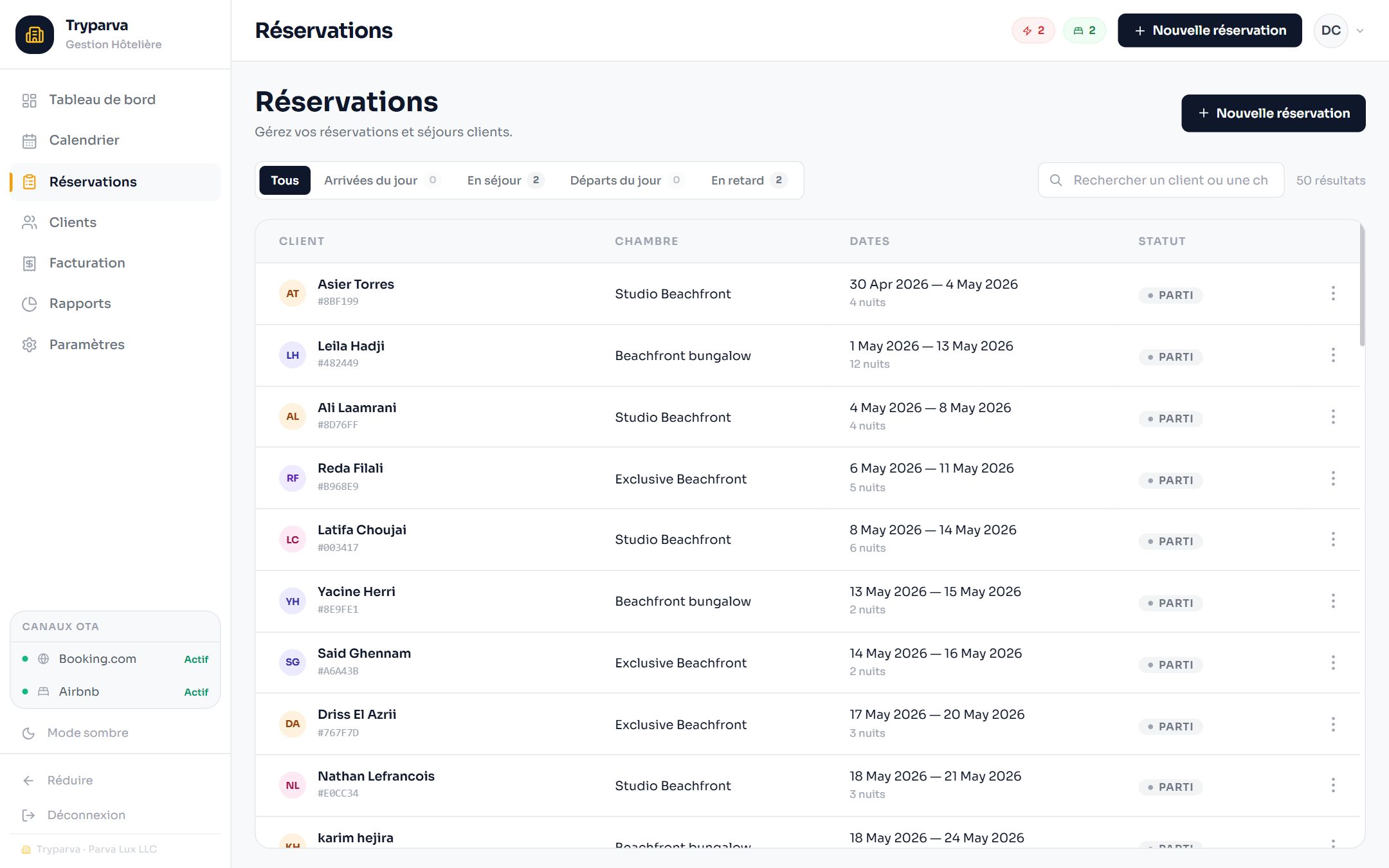Tryparva PMS — Reservations