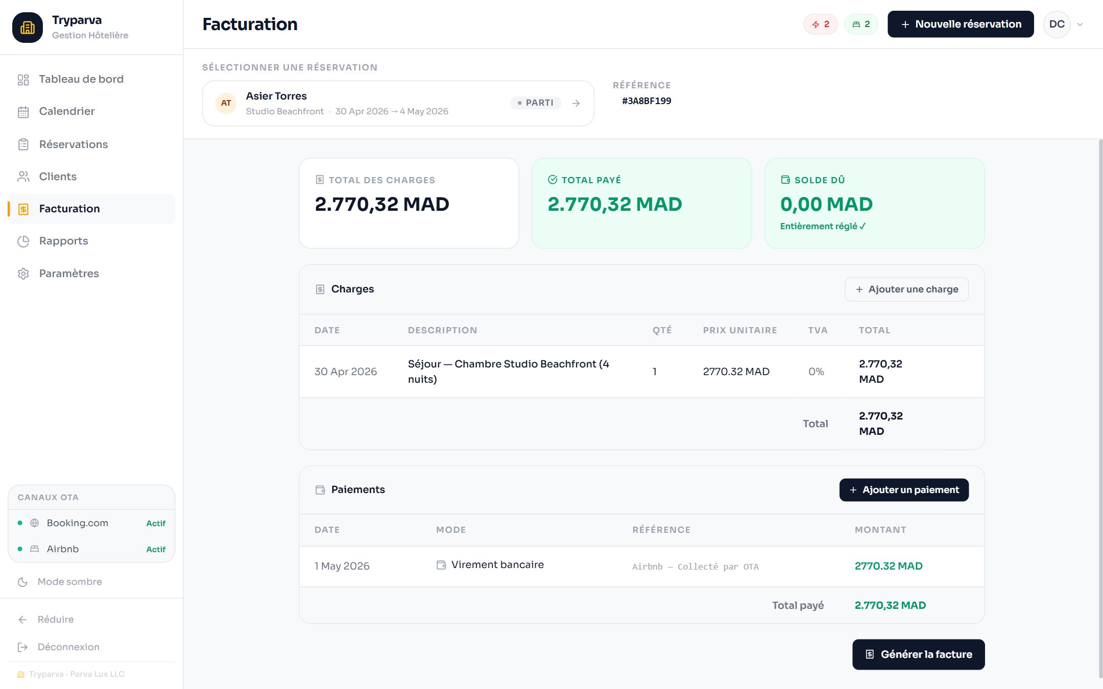 Tryparva PMS — Guest folio & billing